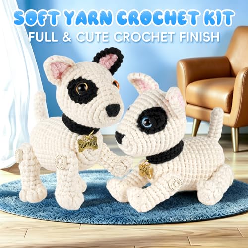 Image of Gipony Crochet Kit for Beginners Animal,Crochet Animal Kits,Crocheting Kit for Starters,Learn to Crochet with Step-by-Step Video Tutorials,Beginner Crochet Kits Adults(2 Pack Bull Terrier)