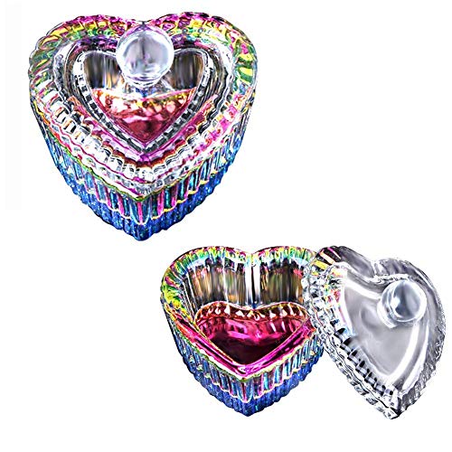 2 Pieces Nail Dappen Dish with Lid Glass Dapping Dish,Color Plating Nail Art Acrylic Powder Liquid Dappen Dish Bowl Glass Crystal Cup Glassware for Nail Art Manicure Care Tools Heart Shape (001)