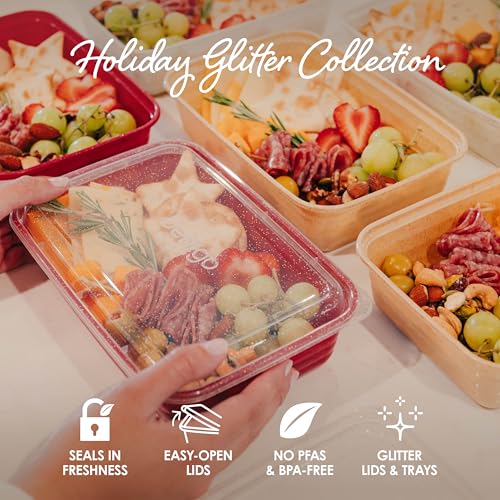 Image of Bentgo Prep 60-Piece Holiday Food Storage Set - 1-Compartment Meal Prep Containers, 4-Cup Capacity, Reusable, Durable, PFAS & BPA-Free, Microwave /Freezer /Dishwasher Safe (Holiday Glitter Collection)