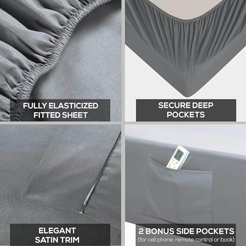 Mueller UltraTemp 6 PC Queen Sheet Set - Ultra-Soft Luxury Series, Cooling & Breathable Hotel Luxury Bed Sheets, Deep Pocket Wrinkle-Free Oeko-TEX, Light Gray