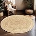 Produktbild Marrakesch Jute Teppich rund Ø 100 cm Natur handgeflochten | Boho runder Juteteppich für Wohnzimmer oder schlaffzimmer Abril Beige Hell