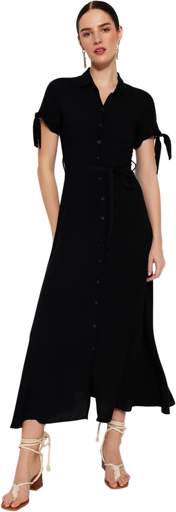 Women Midi Shirt Dress Regular Woven Dresses