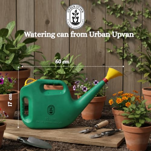 Image of Urban Upvan Plastic Watering Can 10L | Ergonomic Handle for Comfortable Grip | Fade Resistant, Lightweight & Easy to Use | Durable | Includes Sprinkler Spout | Green