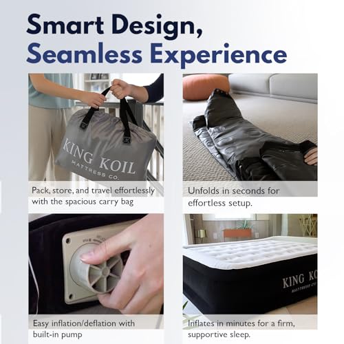 Image of King Koil 13 inch Twin Air Mattress with Built-in High-Speed Pump - CNN Underscored Top Pick, Sleeps Like a Real Bed, Inflates in 2 Minutes, 300 lb Capacity for Guests, Camping, Home, 1-Year Warranty