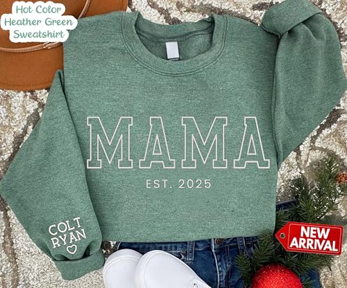 NAZENTI Embroidered Mama Sweatshirt, Mother’s Day Pullover, Grandma Crewneck, New Mom Apparel, Women’s Holiday Sweater2