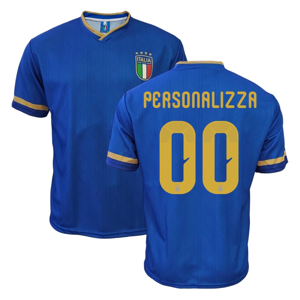 FIGC Maglia Replicadella Nazionale Italiana di Calcio, Personalizzabile con Nome e Numero, 100% Poliestere, Made in Italy, Taglie Bambino, Ragazzo e Adulto (da 4 Anni alla XXL)