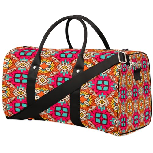 Colorful Geometric Pattern Travel Duffel Bag, Abstract Flower Sports Tote Gym Bag, Foldable Weekender Overnight Bag, Luggage Handle Bag for Women Men