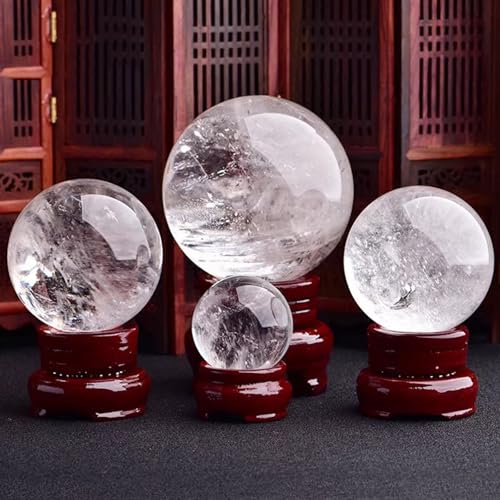 Sphère en cristal de quartz de haute pureté avec support en bois noble