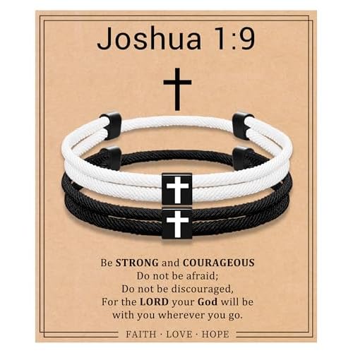 Cross Bracelet for Women Matching Bracelets for Couples Black Bracelet for Men Easter Gifts for Wife Religious Gifts Joshua 1:9
