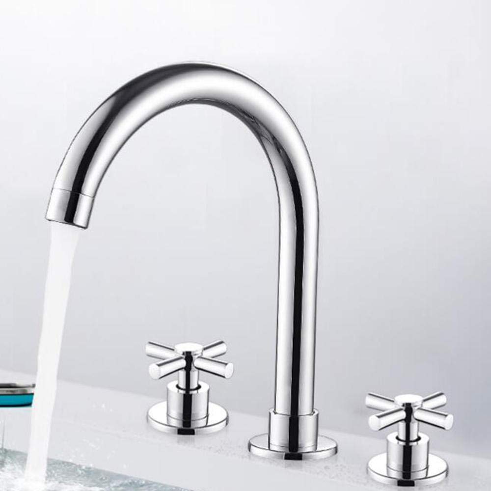 Grifo Lavabo 3 Orificios Cromado Latón Doble Asa Tipo Partido Frío y Calor Grifos Lavabos