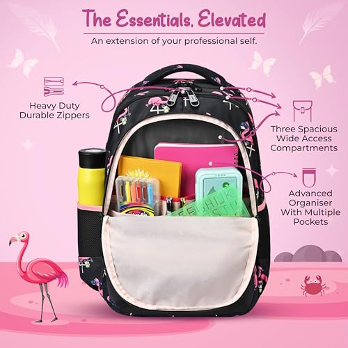 Image of Gear Flamingo 15 inch /21L Medium Water Resistant School Bag | Casual Backpack | Daypack | Travel Backpack | Kids Bag for Boys /Girls (Black - Pink)