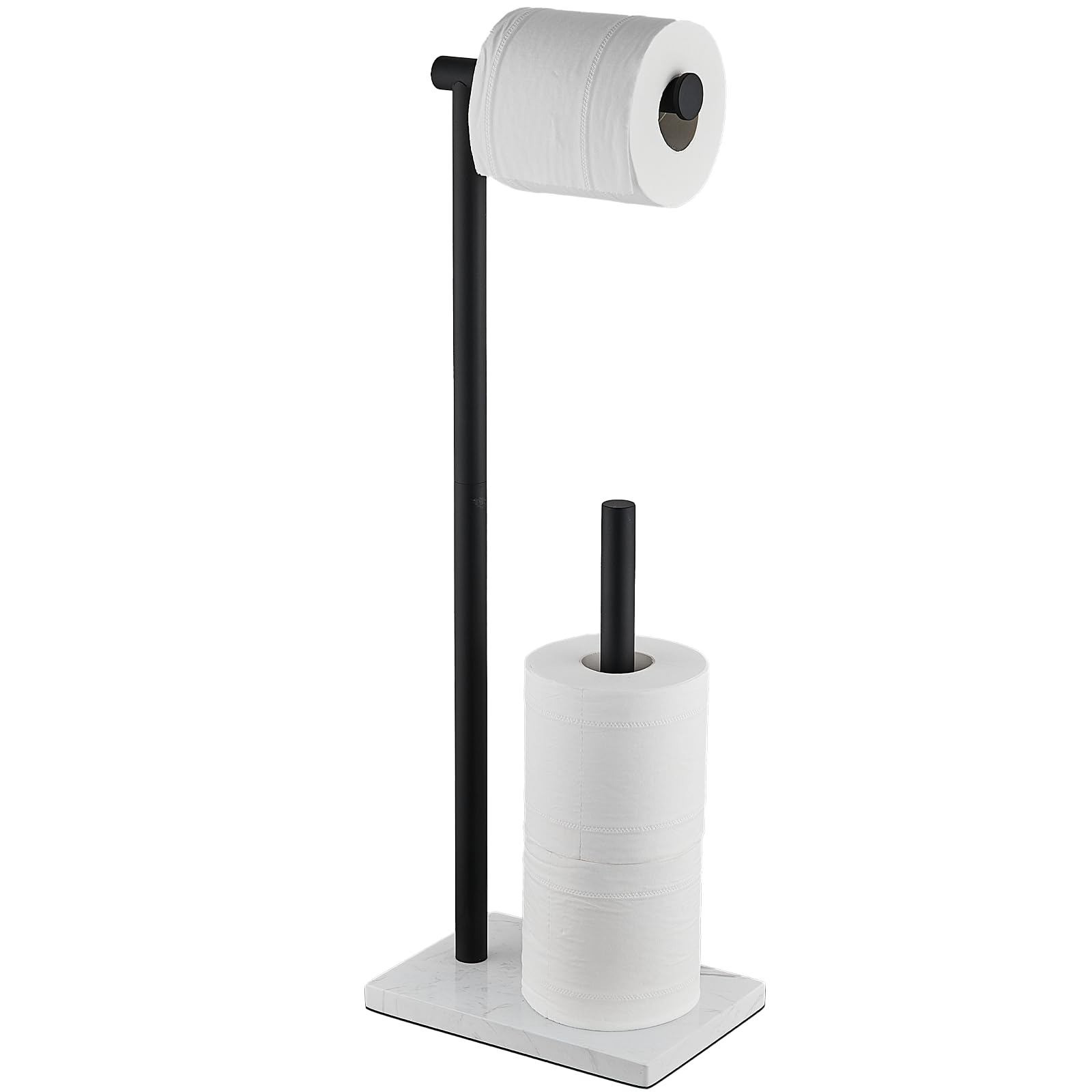Hoooh Matte Black Toilet Paper Stand with Square Marble Base for Bathroom