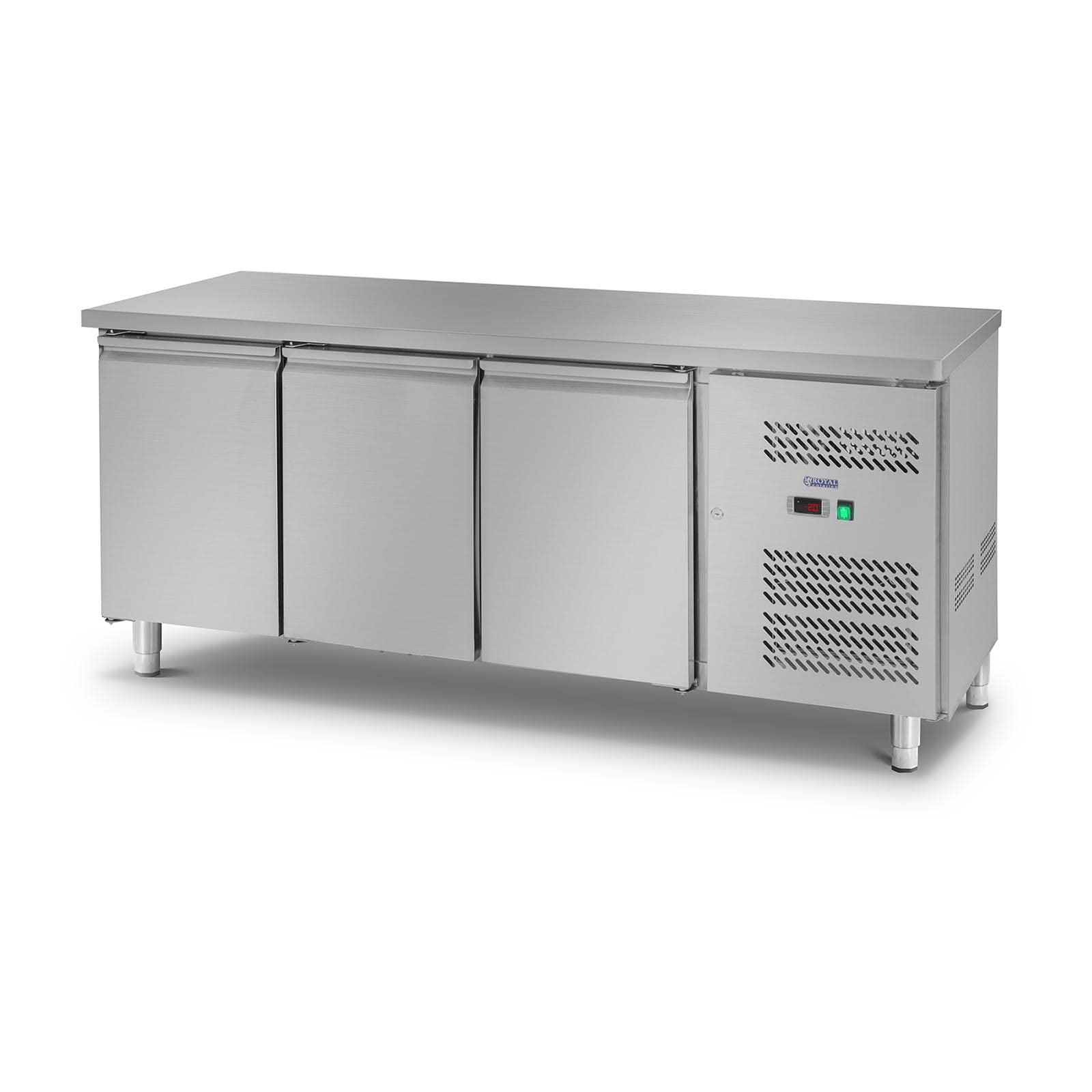 Royal Catering Mesa Refrigerada RCLK-S339 (339 L, Superficie de trabajo de acero inoxidable, compresor 258 W Zanussi, 3 puertas, R600a)