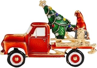 Rhinestone Xmas Pickup Truck Tree Brooch Pin for Women Gold Plated Fashion Red Gree Enamel Brooches Lapel Pins Dainty Holiday Christmas Dress Accessories Jewelry