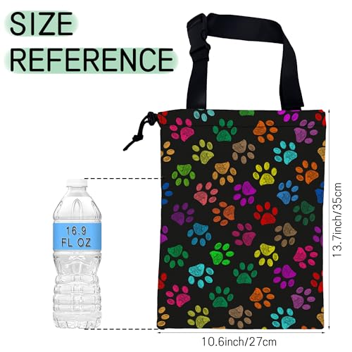 Image of Colorful Paw Prints Car Trash Bag,Hanging Drawstring Car Garbage Bag,Waterproof Canvas Car Back Seat Organizer with Adjustable Buckle,for Vehicles,SUVs,Camping,Road Trips