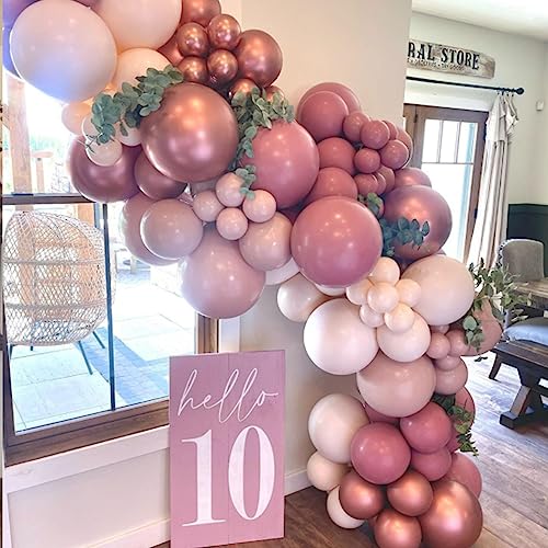 Retro Rose Pink Balloons Arch Garland Kit With Double Stuffed Orange Rose Gold Balloons Decorations For Boho Wedding Baby Shower Bridal Engagement Anniversary Birthday Party Decorations #TOP4