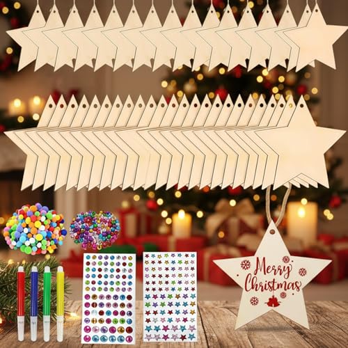 Johiux 196 Stück Weihnachten Holzsterne Bastelset zum...
