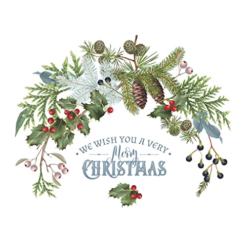 Pegatinas de Feliz Navidad, piñas ramas se adhieren a la ventana verde, póster de puerta de vidrio Año Nuevo