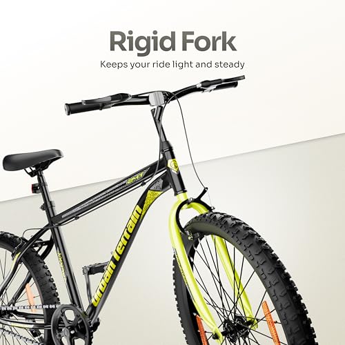 Image of Urban Terrain Galaxy High Performance Steel Mountain Cycles for Men with Rigid Fork and Complete Accessories MTB Bike 24T Single Speed Cycle by Cult | Ideal for 9-13 Years, Frame Size : 14 inch, Black