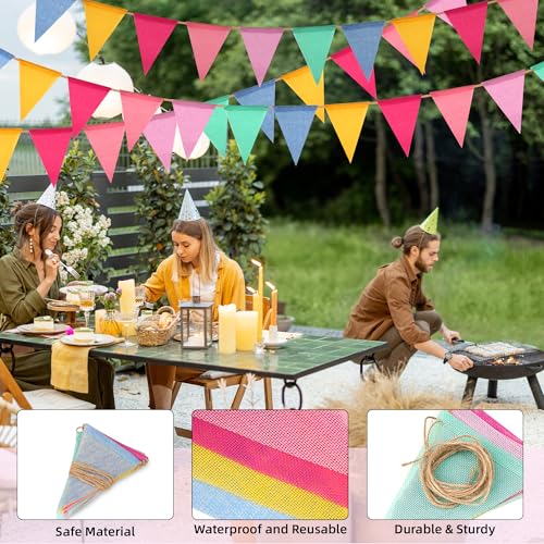 Wimpelkette Outdoor Pastell 5 Stück: LUMYCE 20 M 60 Flaggen Wimpelkette Outdoor Wetterfest - Girlande Geburtstag für Einschulung Party Regenbogen Deko Festival Zubehör Indoor Outdoor Dekoration