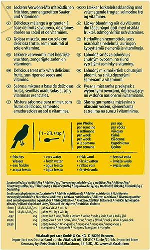 VITAKRAFT - Cocktail-Frucht – Köstliche Mischung aus Früchten und Samen in der Sonne – Komplettnahrung für Kanarienvögel – 200 g