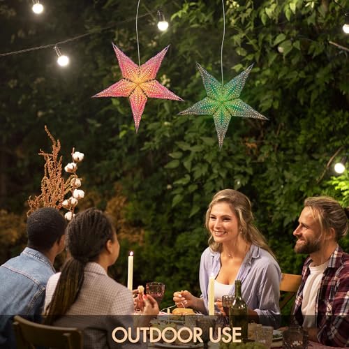 Image of GalaxyArts Paper Star Lantern, Turquoise Maharani 24 Inch 3D 5-Pointed Light-Up Hanging Lamp, Handcrafted Hollow Home Decor for Christmas, Weddings, Holidays, Birthday, Indoor Outdoor Parties