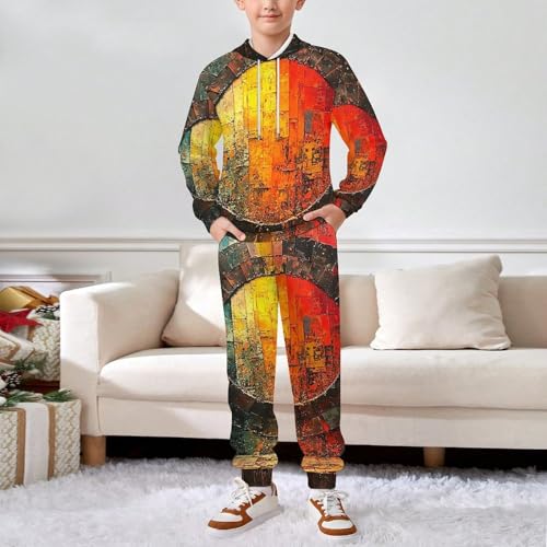 Boys Girls Sweatshirt Set Kid 2 Piece Pullover Hoodie Jogger Sweatpants, Ancient Rune Psychedelic Abstract3