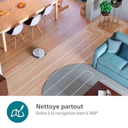 Philips Homerun 2000 Series : Robot aspirateur et serpillière 2-en-1 avec 2700 Pa d'aspiration & 130 Min d'autonomie, Navigation Laser, Carpet Boost, Contrôle par Application, Bleu Nuit (XU2000/10)