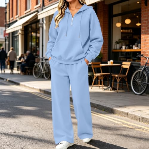 Womens Sweatsuits 2 Piece Outfits Half Zip Hoodie and Sweatpants Sky Blue - image 3