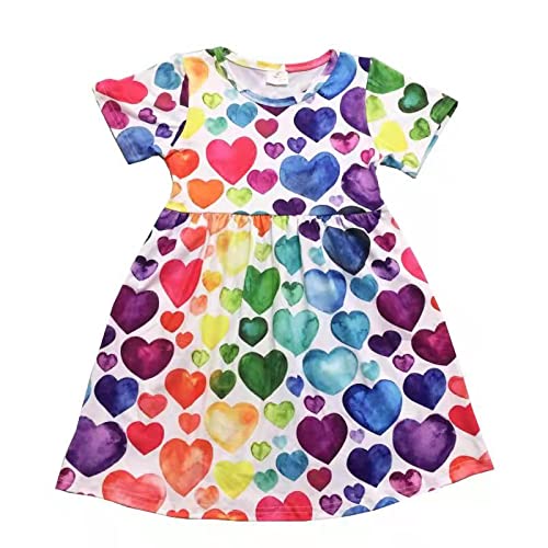 Toddler Dress with Hearts,Toddler Girls Valentines Day Dress,Heart Dress for Girls,Heart Print Dress,Rainbow Dress for Girls,Toddler Girl Summer Dress(2XL)