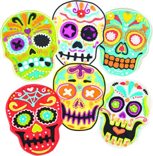 Spectrum Day of the Dead Cookie Cutter Skull Stamps Galletas Dia De Los Muertos Cookie Kit for Baking Decorating Skull Sugar Cookies, Reversible Skull Cookie Stamp Impression Designs with Cutter