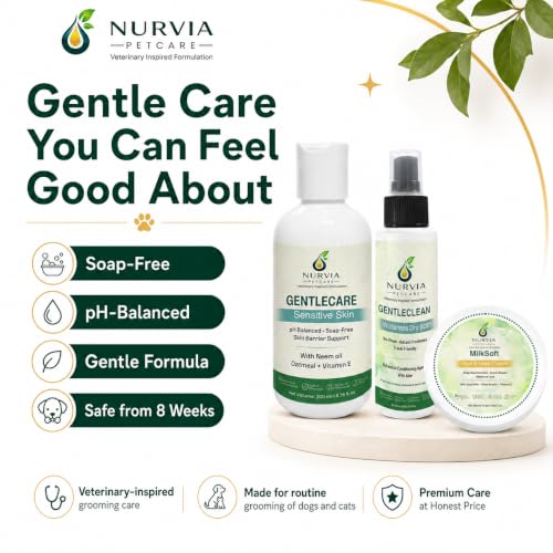 Image of Puppy Starter Kit by Nurvia Petcare | Oatmeal Puppy Shampoo + Waterless Dry Bath + Goat Milk Paw Balm | Hypoallergenic pH Balanced Sulphate-Free | 3-Step Gentle Grooming for Puppies 8 Weeks+