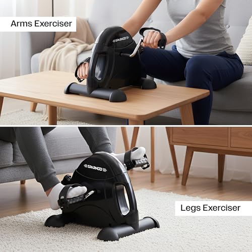 Image of Sparnod Fitness SMB-475 Arm & Leg Mini Exercise Bike with LCD Display, Adjustable Resistance, Portable Under Desk Pedal Exerciser for Home & Office Workout, Compact Steel Frame, 120kg Capacity