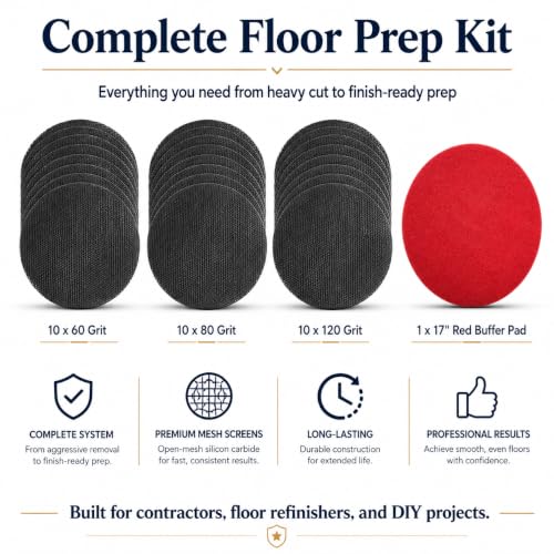 Image of 17 inch Sanding Screen Discs with Buffer Pad,10 Pack 80 Grit Mesh Floor Sanding Screen - for Wood Floor,Epoxy Maintenance