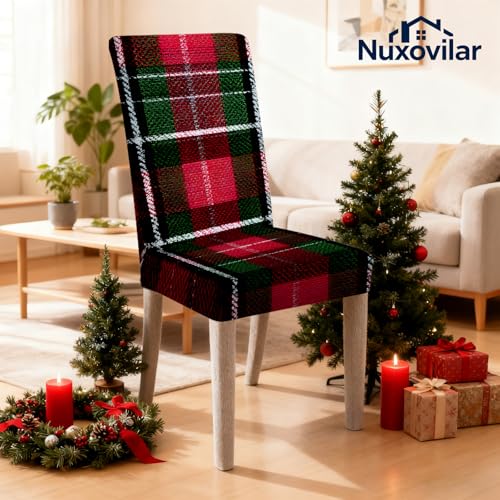 Image of Nuxovilar 4PCS Red Green Plaid Stretch Chair Covers 24x70 Inches
