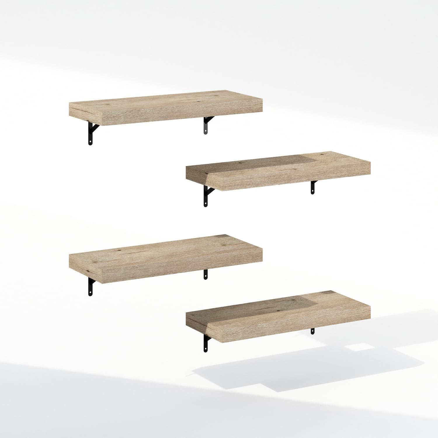 Furinno Tanna 22-Inch Wall Mounted Bathroom Floating Display Shelves, Natural, Set of 4