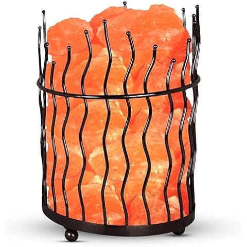 Natural Himalayan Salt , Tall Round Metal Basket lamp with Dimmer Switch | 8-10 lbs Cover