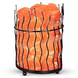 Natural Himalayan Salt Tall Round Metal Basket lamp with Dimmer Switch 8 10 lbs