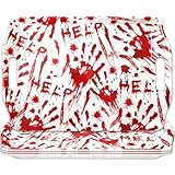 JarThenaAMCS 3Pcs Halloween Serving Tray Bloody Handprint Handled Melamine Board Serving Platter for Home Party Food Supplies