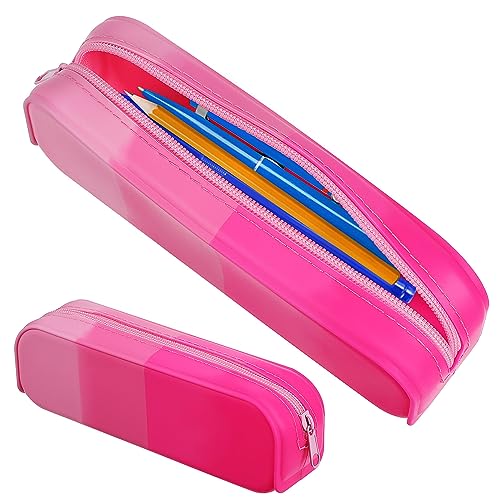 Image of Silicone Pencil Case Pouch Bag Candy Color Pencil Case Cute Pen Case Silicone Pencil Case Small Cute Aesthetic Zipper Pencil Pouch for Travel Cosmetics Makeup (Pink)