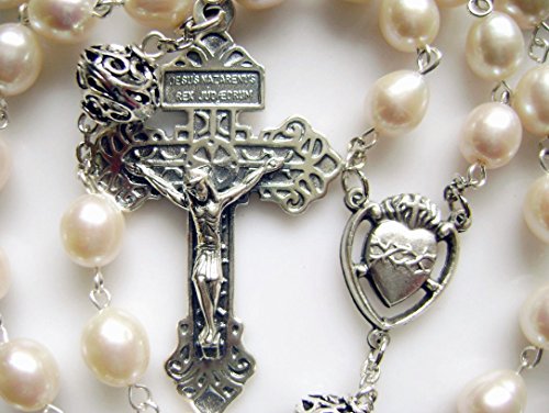 elegantmedical Bali 925 Sterling Silver 8-9mm Real Pearl Beads Catholic Rosary NECKLACE Cross - Image 6