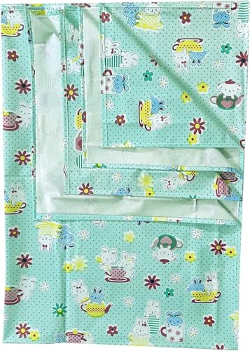 Image of Waterproof PVC Plastic Mattress Protector Double Bed Flat Bedsheet with Elastic for Babies Girls & Boys (Green Printed)