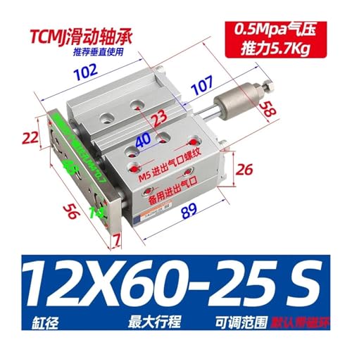 Vérin à double tige TCMJ12X20-20S anti-rotation avec course réglable précise