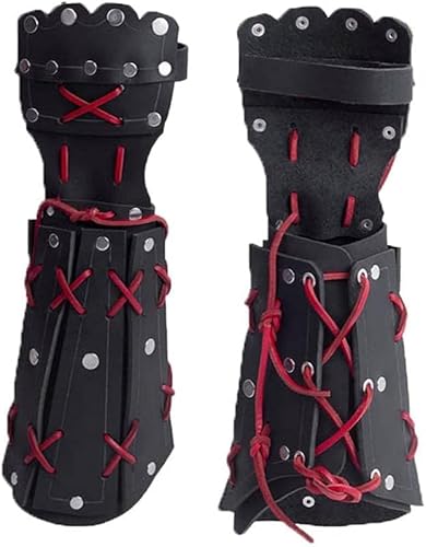 Mittelalterliche Samurai Leder Armschiene - 2 Stück Bogenschießen Armschutz Ritter Handschuh Armband - Steampunk Lange Handschuhe Armschienen - für Cosplay Kostüm Requisiten,Schwarz