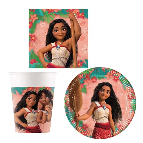 Procos - Set de fête Moana en plusieurs pièces pour anniversaire d'enfant ou fête à thème, décoration de table