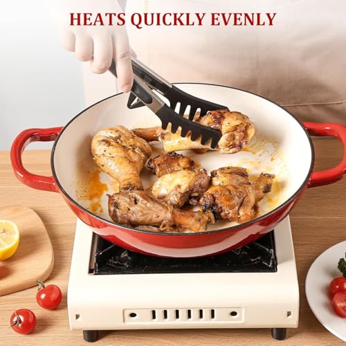 XVersion 30CM Enameled Cast Iron Dutch Oven with Lid – Heavy Duty Braising Pot for Casserole, Stews, Roasting, Bread Baking (Red)