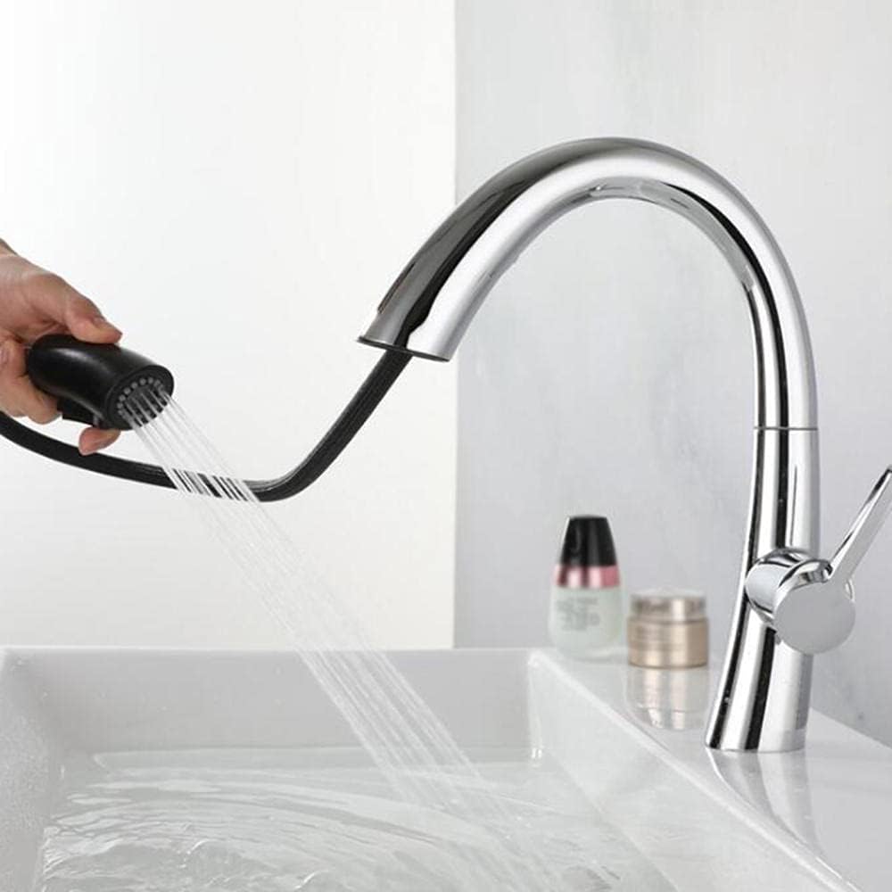 引き出し式スプレー付き洗面器混合栓 真鍮 360&deg;回転 2モード ノズル バスルーム シンク タップ バスルーム 洗面台 キッチン