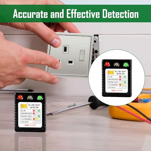 Image of MX AC Line Fault Detector Plug Tester for UK Sockets - Auto Wire Connection Checker, 3-Way LED Indicator, Live Neutral Earth Fault Detector,13A UK Outlet Tester, Plug-in Home Wiring Inspector