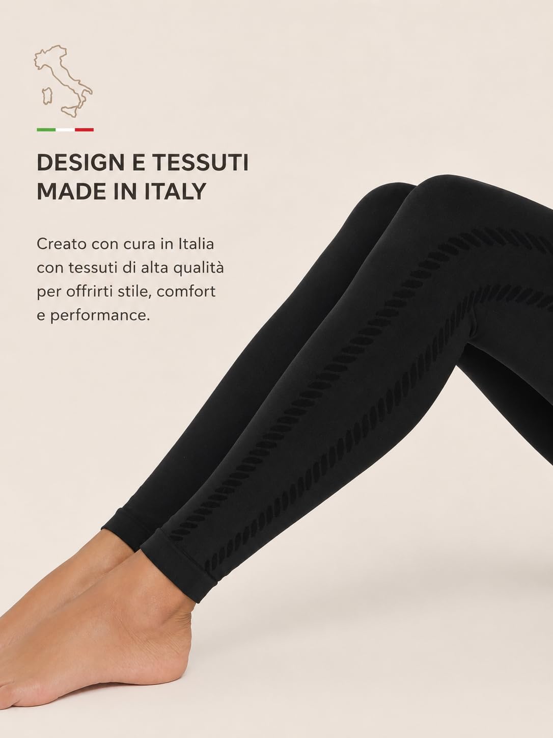 Topless Wear, Leggings Anticellulite Drenanti Donna a Vita Alta, Effetto Push Up Modellante e Contenitivo, Microcircolazione con Fibra Emana®, per Fitness, Seamless e Made in Italy, Linea Feel