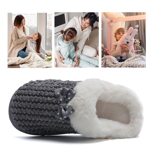 Image of WateLves Girls Slippers Memory Foam Toddler Kids Comfort Wool-Like Plush Fleece Lined House Shoes for Indoor & Outdoor